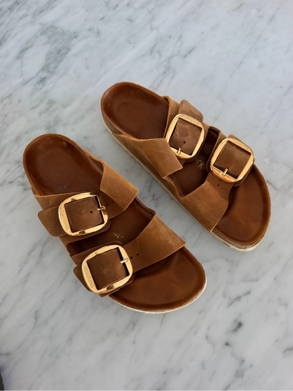 Women’s Double Strap Birkenstock Buckle Sandals in Brown